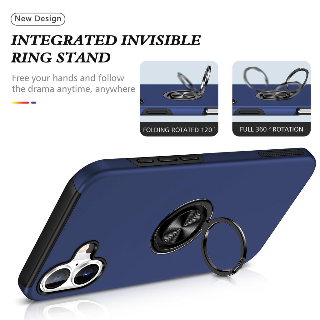 For iPhone 17 Case PC + TPU Phone Cover with Rotatable Ring Holder