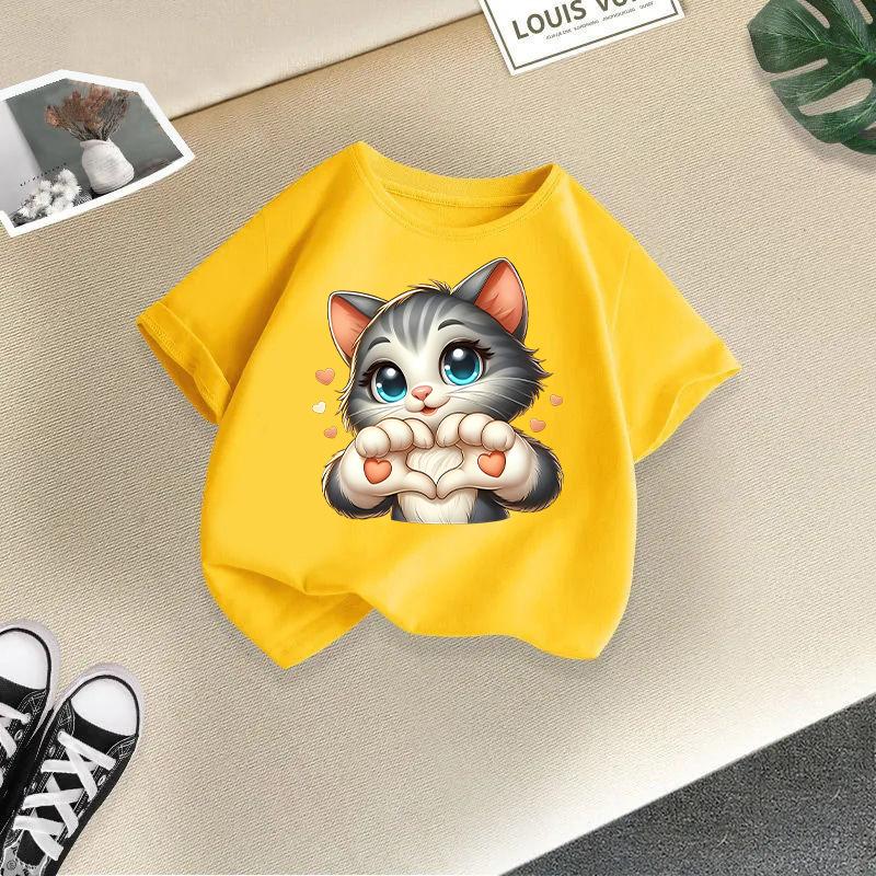 Children's Casual Short-sleeved T-shirt - Summer Boys' and Girls' Casual Cute Cat T-shirt