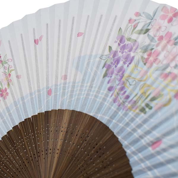 Kimono Folding Carved Karaki Flower Cherry Flowing Water [Stylish Iroha] Women's Fan, Scented, Wood, Swaying, Blossom, Wisteria,