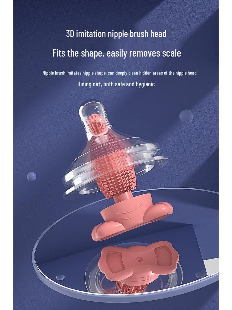 Rotating Silicone Baby Bottle, Nipple, & Straw Cleaning Brush Set