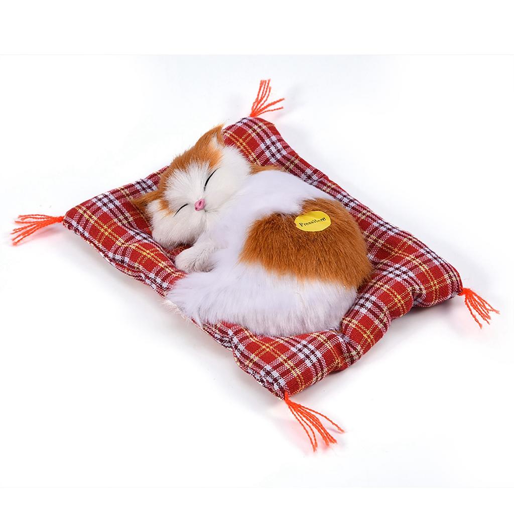 Sleeping Kid SimulationCatPlush Sound Toy Stuffed Doll Home Decoration (Yellow + White)