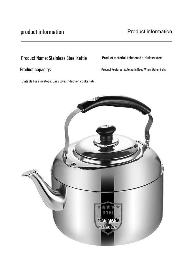 Stainless Steel Large Capacity Whistling Kettle for Gas & Induction Stoves