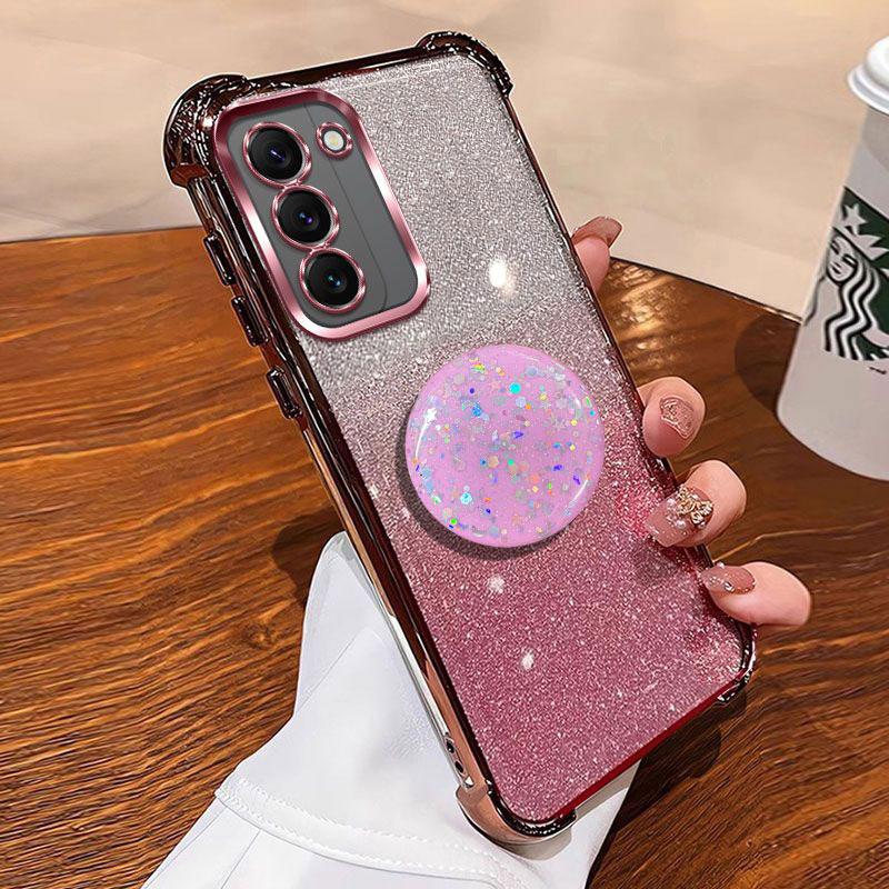 Luxury Shockproof Glitter Holder For Silicone Ring S23+ Case For Samsung Galaxy S23 Plus S24+ S25+ S22+ With Holder Stand Cover