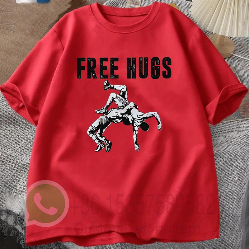 Free Hugs Wrestling Tshirt Summer Tracksiut Mens Oneck Pullovers Shortsleeved Harajuku Cotton Sweatshirt Casual Streetwear