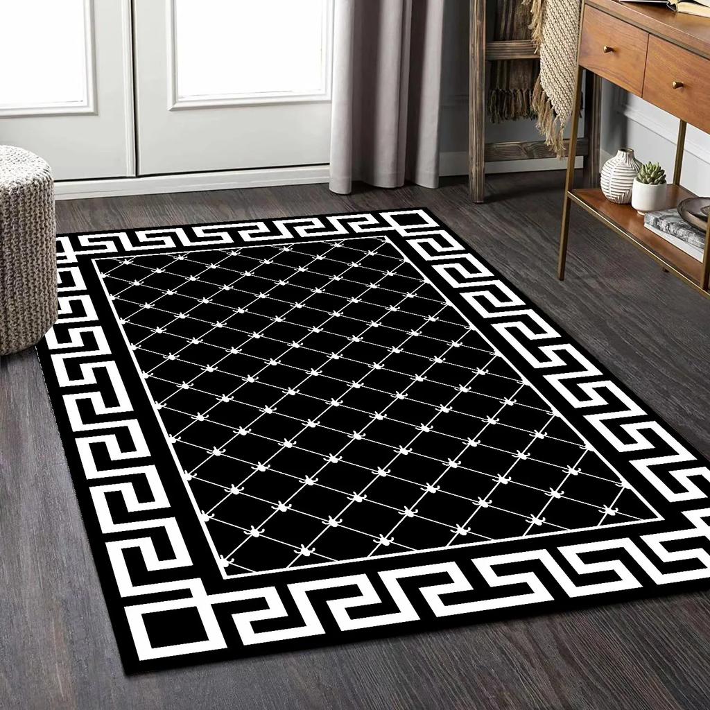 Luxury Carpet for Living Room Modern Black White Geometric Non-slip Lounge Soft Rugs Decoration Home Bedroom Floor Door Mat