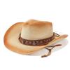 Ethnic style straw woven western cowboy hat for men and women summer Xinjiang travel big brim straw hat sunshade jazz hat