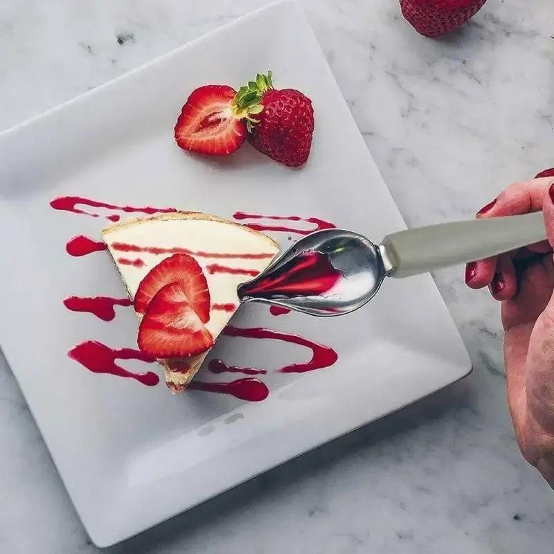 1pc Stainless Steel Sauce Painting Pen Spoon for Western Meals and Desserts Decorate Your Plate with Style Drizzle Spoon Sauce