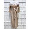 Miyake Pleated Lace-Panel Midi Dress Summer for Women 3/4 Sleeve Casual 3D Flower Appliques Print Vacation Midi Sundresss