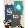 3Set of Tank Tops Sun, Moon, Lotus Zen-Inspired Print Loose Casual Vest T Shirt Retro-style Breathable, Comfortable, and Soft Fabric Spring and