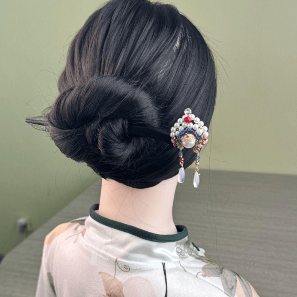 Classical Tassel New Chinese Style Hair Clip Pearl Flower Wooden Hair Stick Antique Retro Hanfu Hairpin for Women