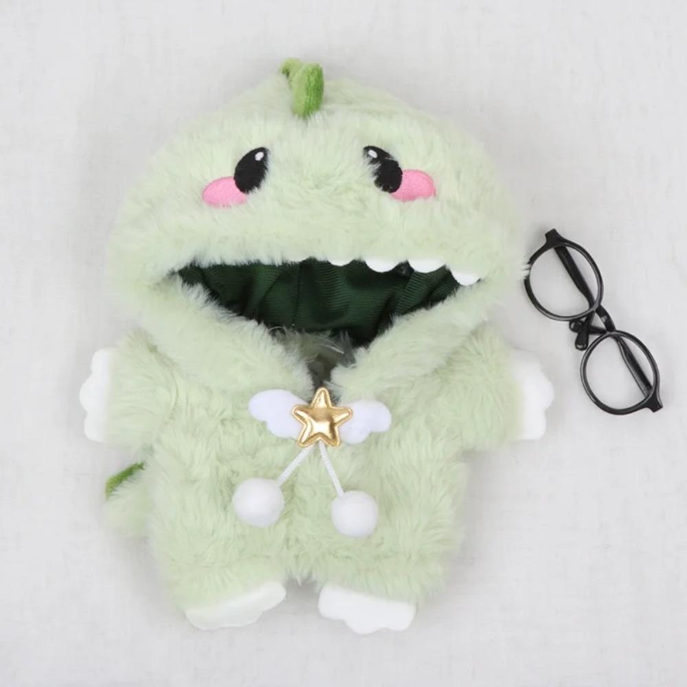 Cotton Doll Clothes 20cm Dinosaur Pajamas Flannel Hooded Onesie Winter Outfit Cute Plush Kigurumi for Dress Up