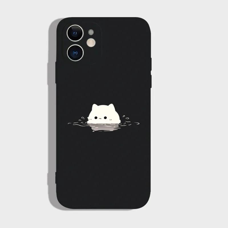 Funny Black White Cat Lovers Couple Phone Case For iPhone 16 15 14 13 12 11 Pro Max XS X XR 7 8 SE Silicon Paired Cover Funda