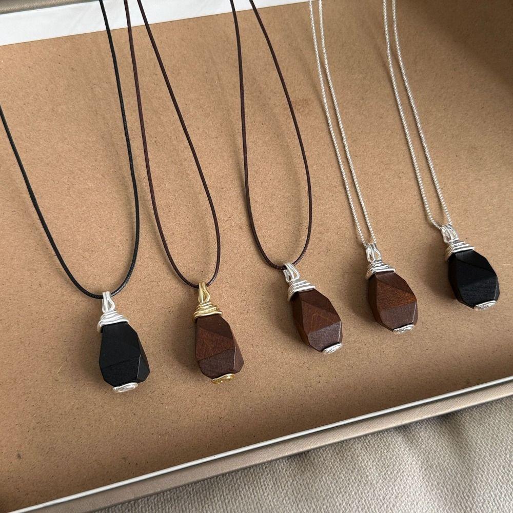 Wood Drop Pendant Jewelry Necklace Alloy Chain White Pearl Necklace Pearl Sweater Chain Gifts