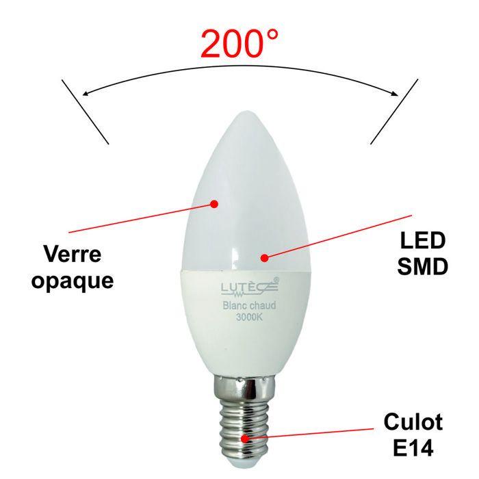 Lot de 2 ampoules LED E14 flamme 4,5W 330Lm 3000K - garantie 5 ans