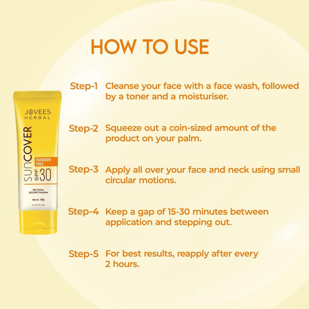 Jovees Herbal Sandalwood Natural Sun Cover SPF 30 Lightweight Oil Free Sunscreen For All Skin Types 100g