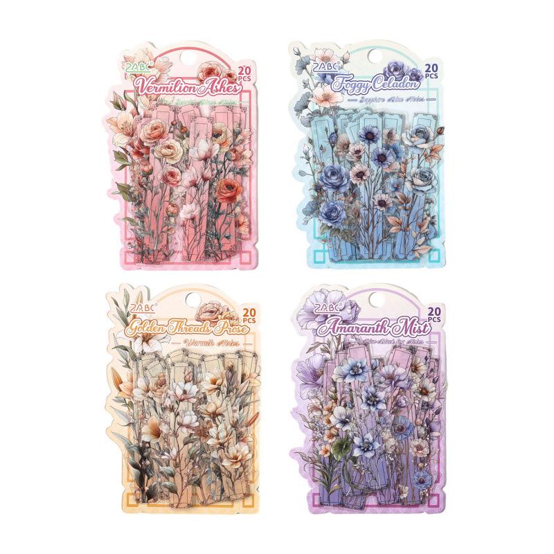 20-Piece Long Floral Sticker Pack, Vivid Flower Patterns Perfect for Hand Account Borders, Scrapbooking Edges
