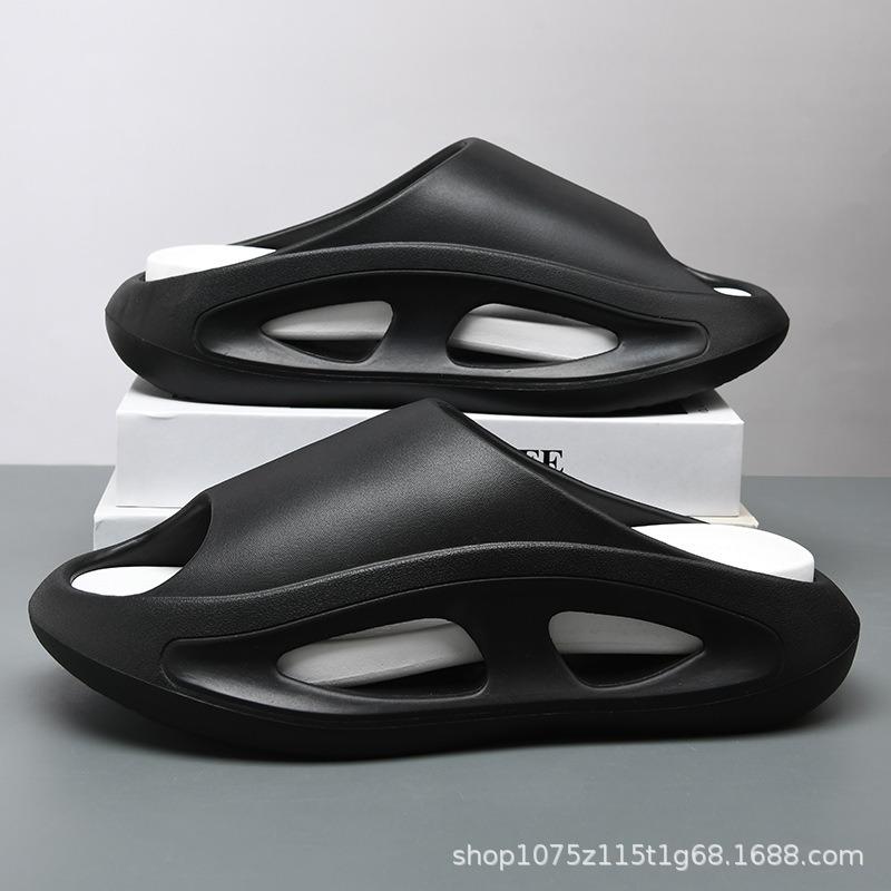 Summer New Men's Hollow One-word Drag Thick-soled Non-slip Fashion Two-color Casual Outdoor Beach Cool Slippers