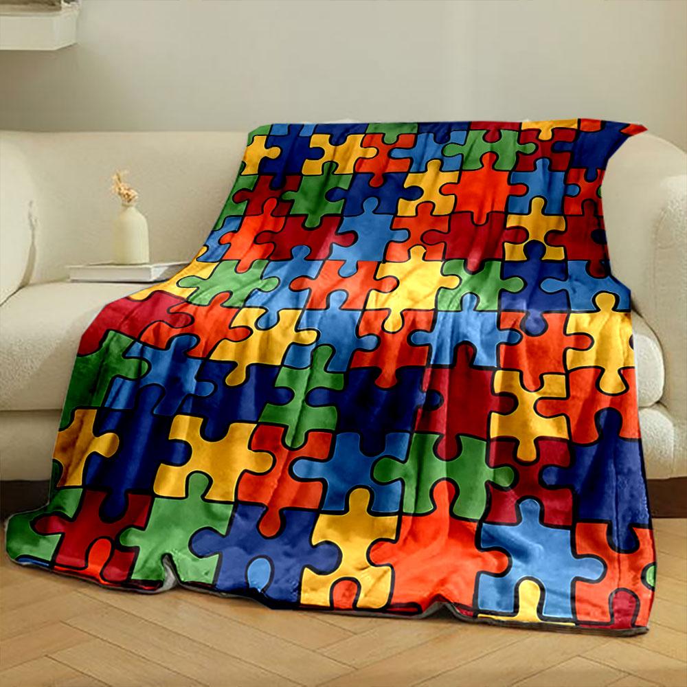 Interlocking Colorful Puzzle Pieces In a Random Arrangement. for All Seasons Blanket Lunch Break Throw Gift
