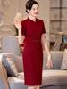 Mother's Red Festive Spring 2025 Wedding Banquet Dress - Elegant, Stylish, Young Mother of the Groom Formal Toasting Outfit