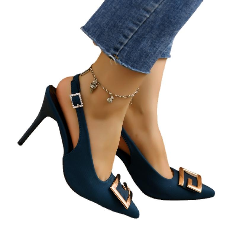 Ladies Shoes 2023 Fashion Slingbacks Women's High Heels New Metal Decoration Office and Career Sexy Pointed Toe Heels Women