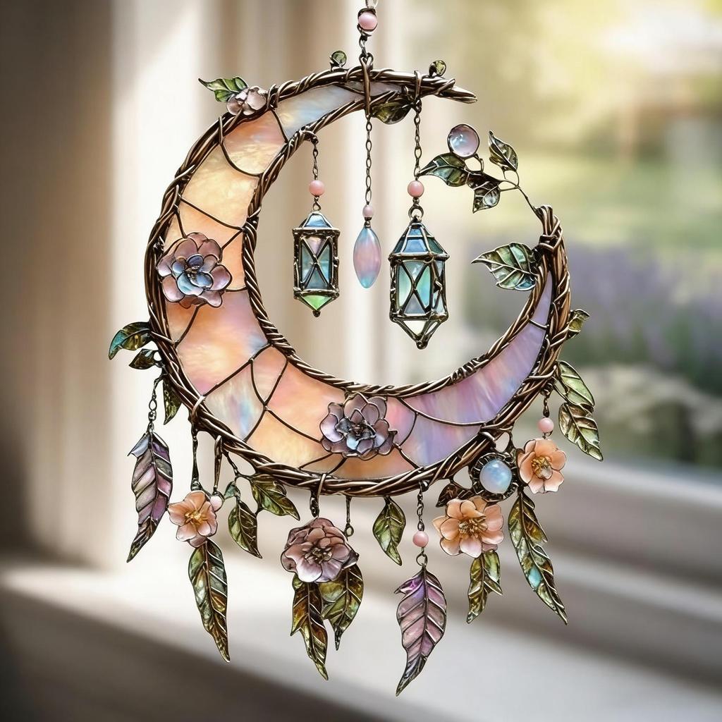 Outdoor Sun Catchers Moon Flower Window Decoration Acrylic Pendant Sunshine Catcher Ornament For Garden Home Room