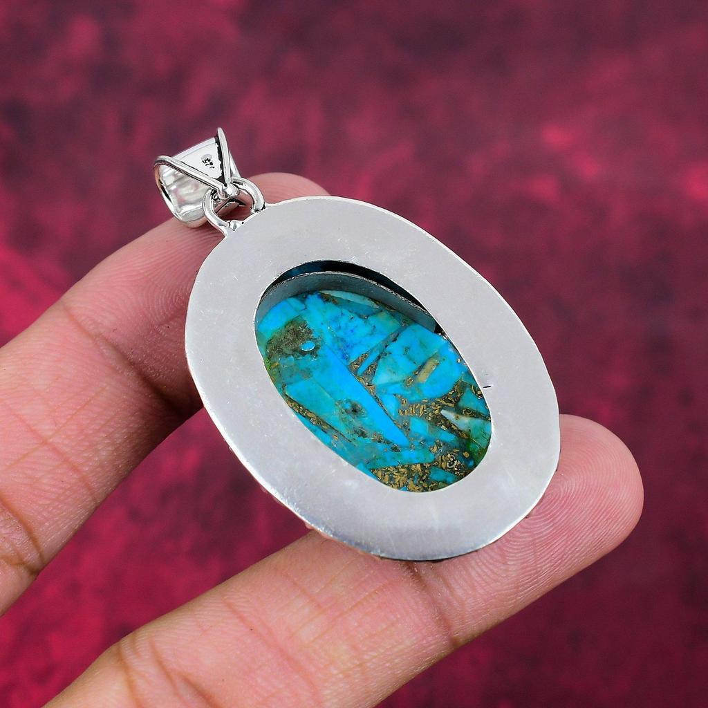 Kupfer Türkis 925 Sterling Silber Anhänger, handgefertigter Anhänger Edelstein Schmuck, Geschenke für Frau brandneuer Anhänger
