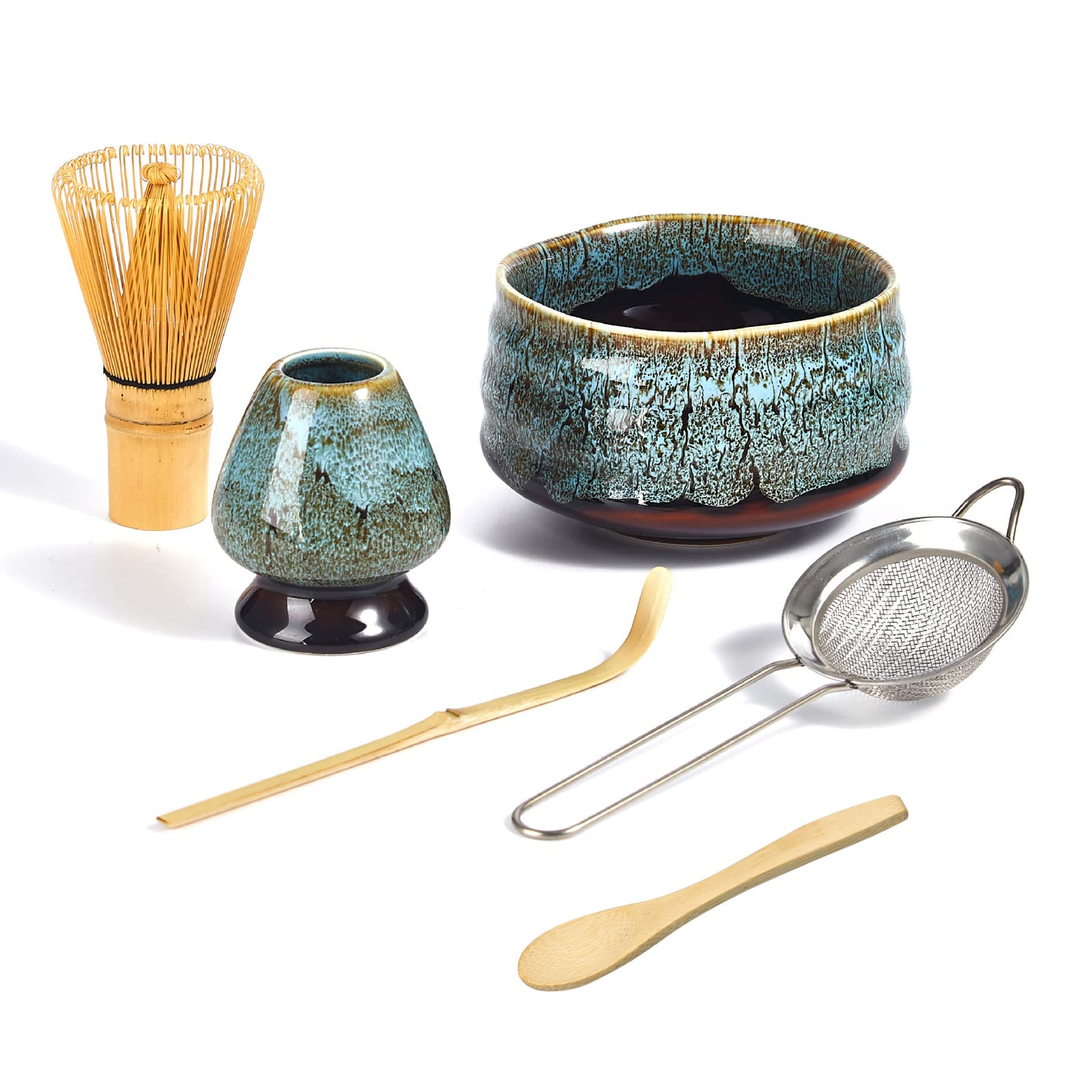 

6-Piece Matcha Tea Ceremony Set with Whisk, Tea Utensils, and Tea Ceremony Utensils for Beginners and Home Use (Tea Bowl, Tea Whisk, Tea Whisk