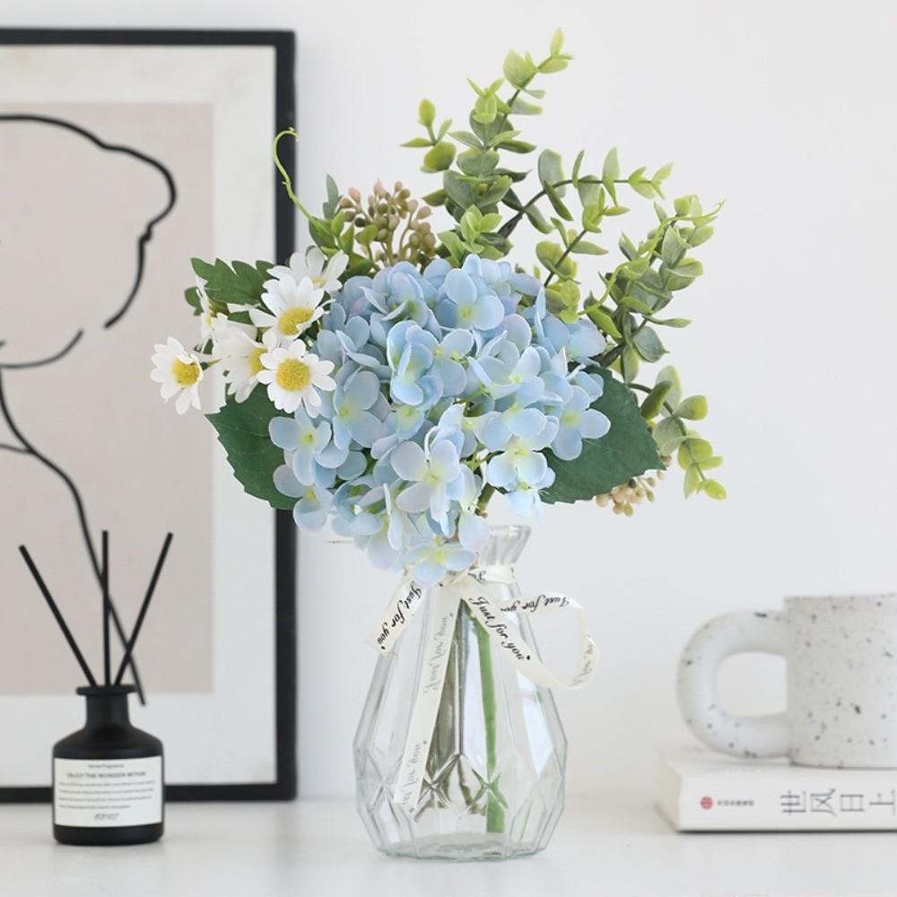 Bouquet d'Hortensias Artificiels de Luxe Eucalyptus Fleur Fausse Réaliste en Plastique Élégantes Fleurs d'Hortensias Décor de Table Maison Hôtel