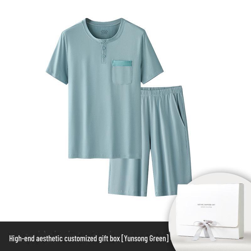 

Мужская пижама из модального хлопка с коротким рукавом: Однотонная повседневная домашняя одежда для подростков и мальчиков - коллекция весна, лето, осень XL (121~140 catties)