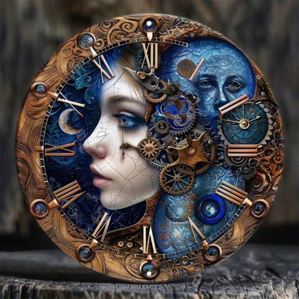 Horloge à Engrenages Steampunk Panneau Métallique Art Mural Rond Décoration de Maison