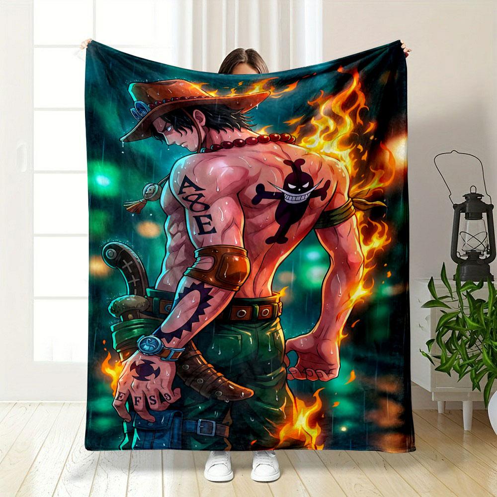 A Shirtless Man In a Hat with Tattoos, Flames, and a Vibrant Background. for All Seasons Blanket Lunch Break Throw Gift 75X95CM