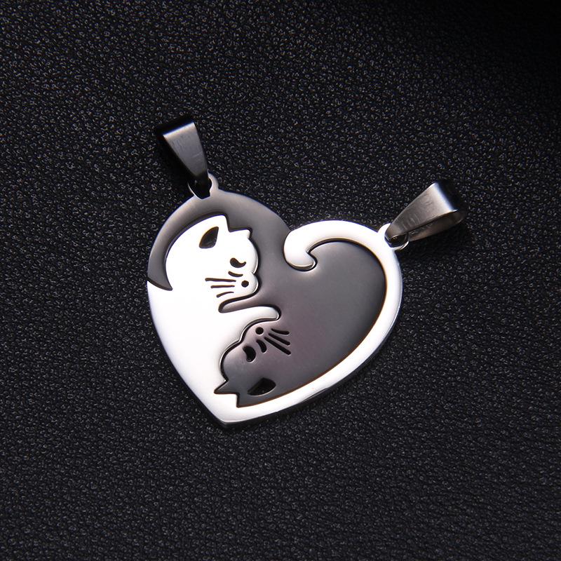 

Japanese & Korean Minimalist Cute Cat & Heart Patchwork Necklace for Couples & Friends - Stainless Steel Clavicle Chain