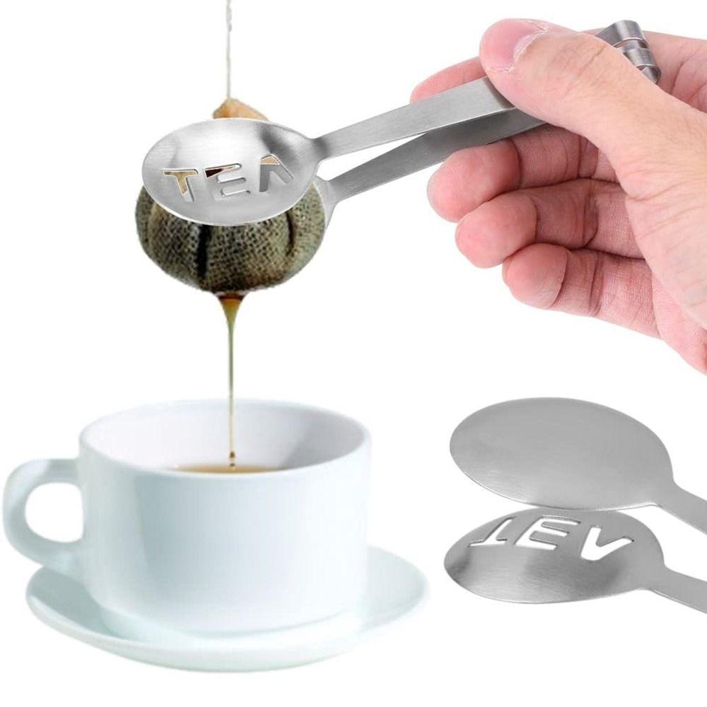 

Herb Stainless Steel Gripper Kitchen Drying Food Clip Tea Bag Squeezer Serving Clamp Teabag Tongs 17cm