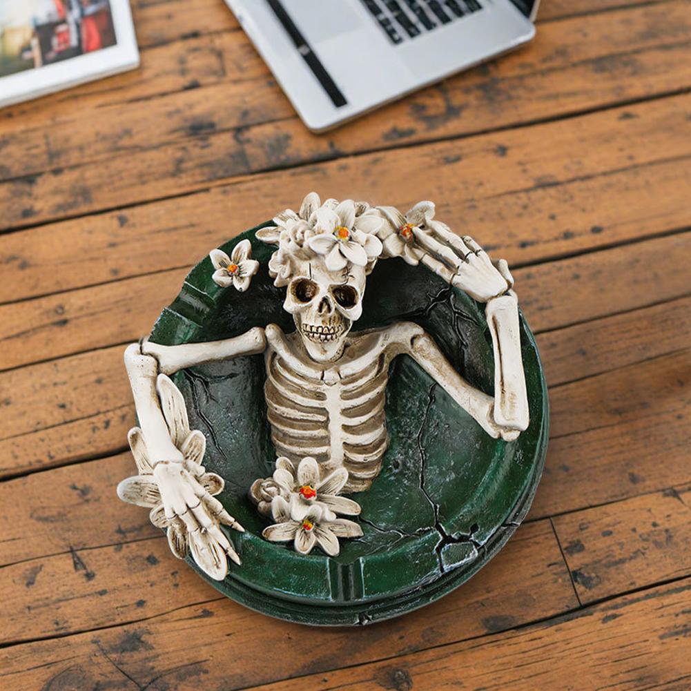 Creative Resin Skull Ashtray Ash Holder Storage Tray Desktop Decoration Ornament Festival Gift Halloween Spooky Skeleton Room Decor