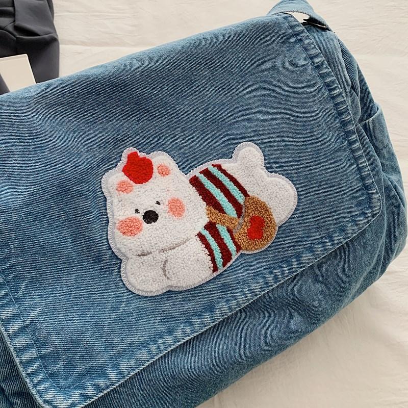 Vintage Shoulder Bag Lightweight Commuter Bag Cartoon Denim Women's Bag