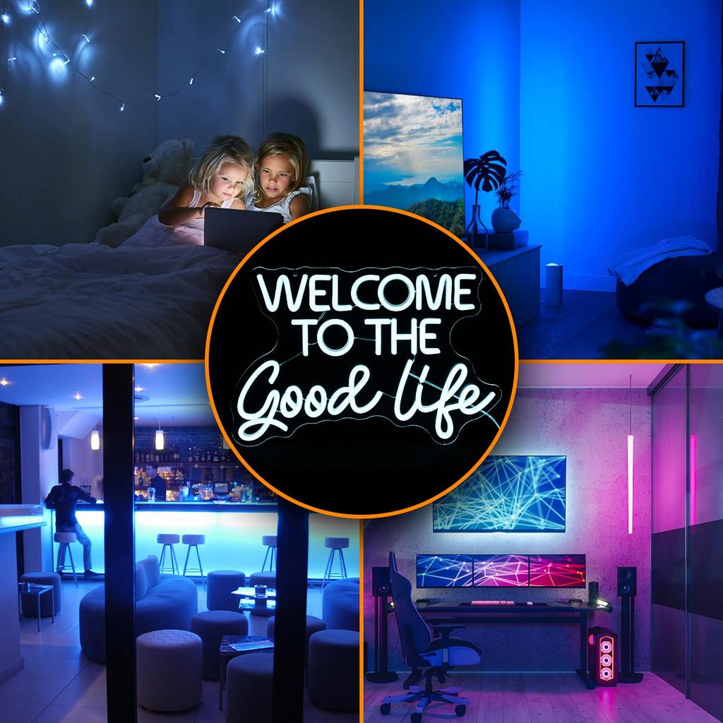 Welcome To The Good Life Neon LED Neon Tube Dimmable Wall Decor Light for Kids Bar USB Powered Sign, Decor, Bedroom, Room, Birthday, Party,