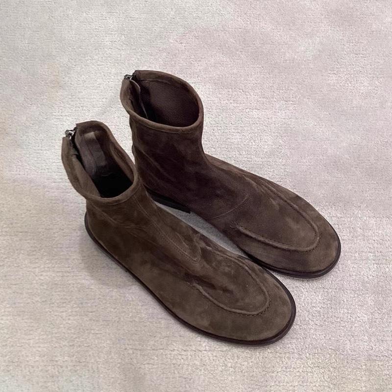 

Узкие британские нишевые осенне-зимние ботинки новые короткие ботинки круглый носок минималистичные пуховики натуральная кожа челси замша плоская подошва 40 темно-коричневого