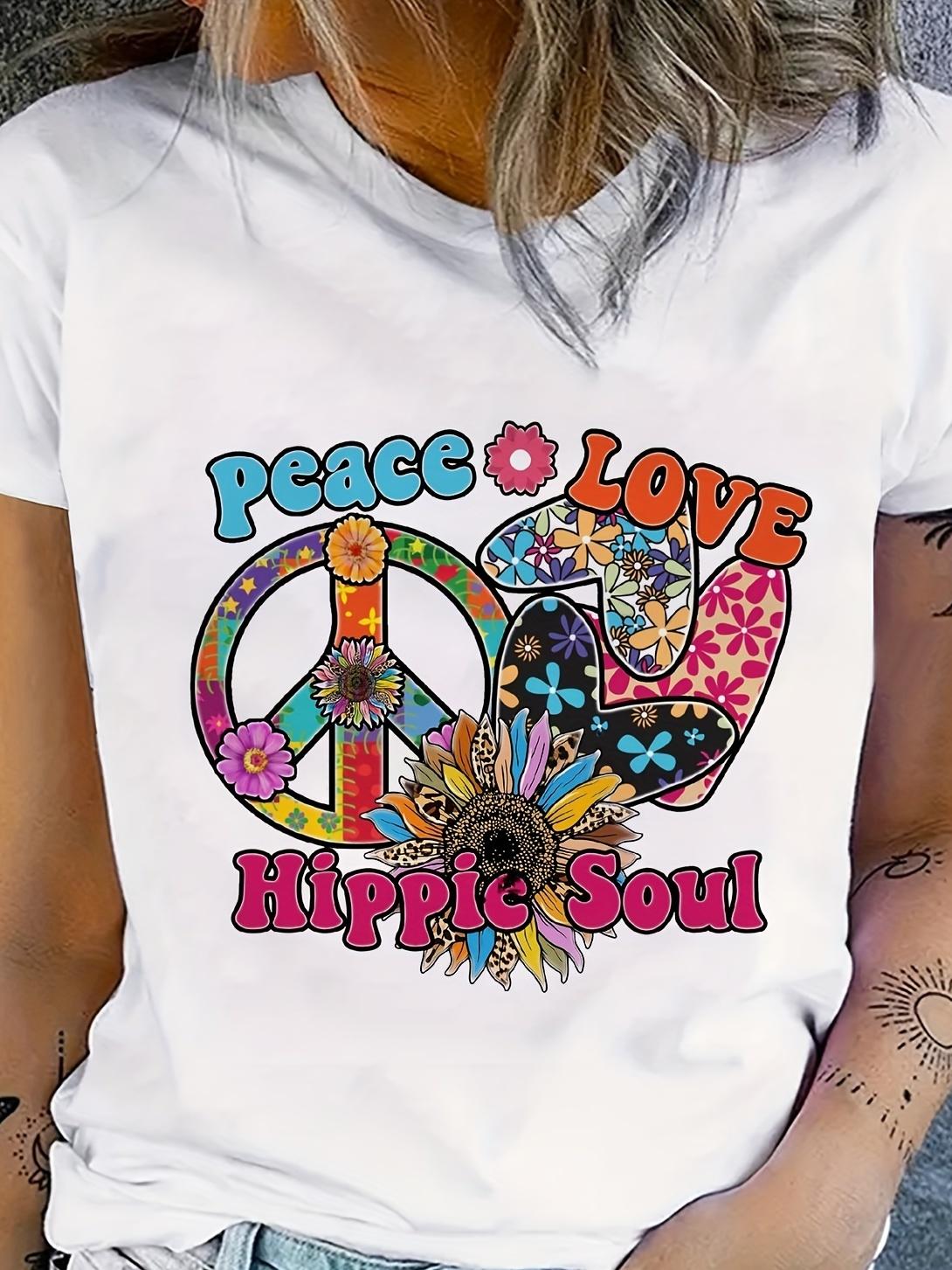 Peace Love Hippie Soul Sunflower Peace Sign Graphic T-shirt XXXL