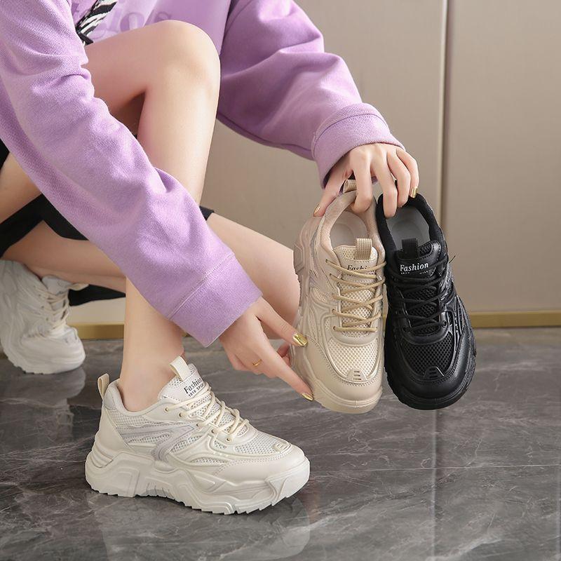 Dad Shoes Women's Spring and Autumn New Student Edition Platform Sneakers Single Shoes Breathable Versatile Height Increasing Casual Sneakers Women
