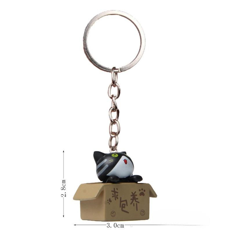 Plastic Three-dimensional Couple Cartoon Key, Little Cat Keychain Ring, Chain