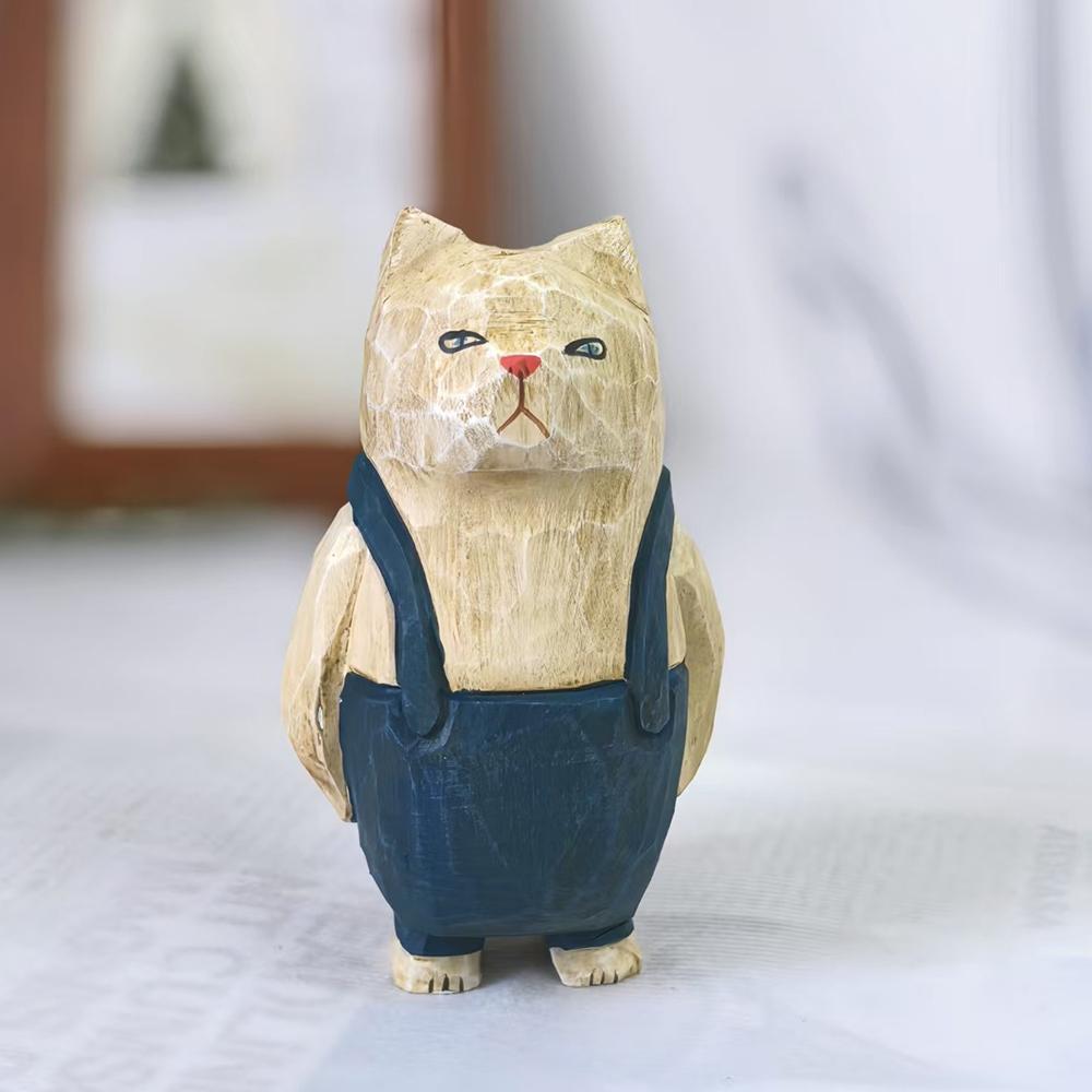 

Handcrafted wood carving Retro Cat Desk Decoration Cute kitten Figurine Home Decor Handicraft Collection Ornaments Cat Statue