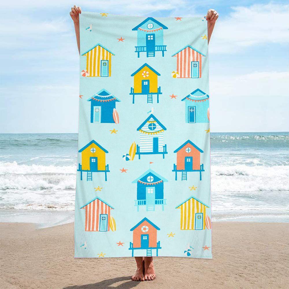 Double-Sided Terry Printed Beach Towel, Microfiber Adult Swimming Bath Towel, Quick-Drying Double-Sided Velvet