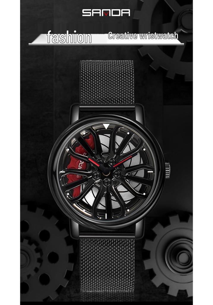 Sanda 1057 Men's Quartz Watch: Hollow Design with Mesh Strap