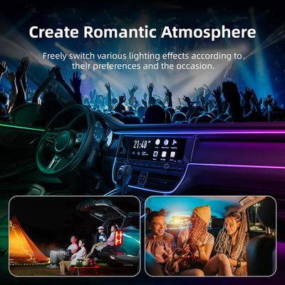 RGB LED Car Ambient Light Interior Symphony 256 Full Color Streamer Hidden Acrylic Strip Decoration Atmosphere Lamp Universal