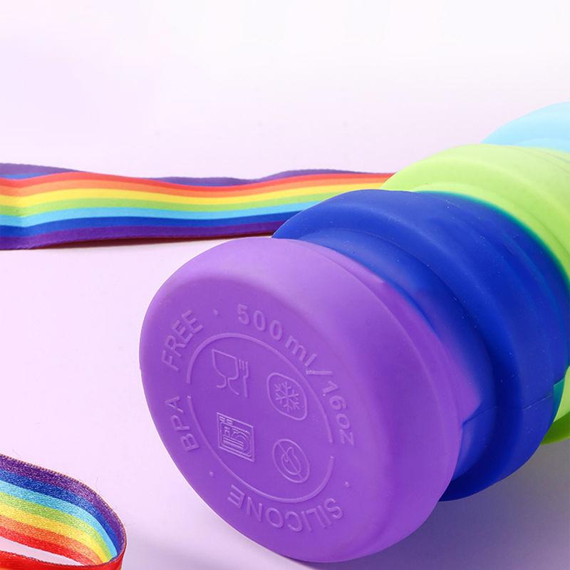 Garrafa de água de silicone dobrável portátil com tampa camuflada chaleira dobrável para esportes viagem copo de bebida com mosquetão copo