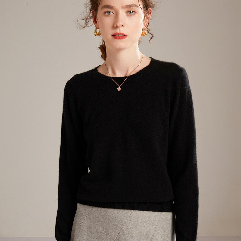 Women's Cashmere Crew Neck Pullover – Warm Autumn/Winter Loose Knit Sweater