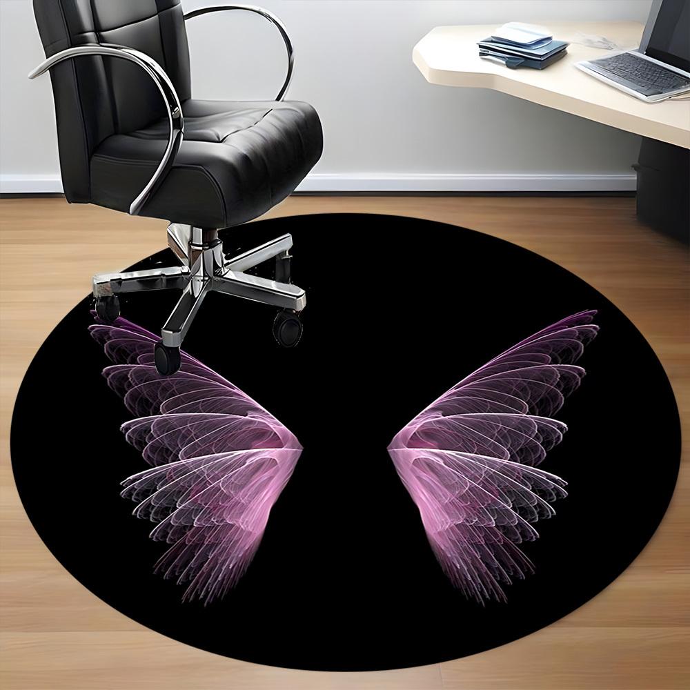 1pc Wings, Pink Chair Carpet for Office, Round Polyester Mat, Indoor Decor for Office, Easycare Fabric, Washable Non-slip Area Carpet