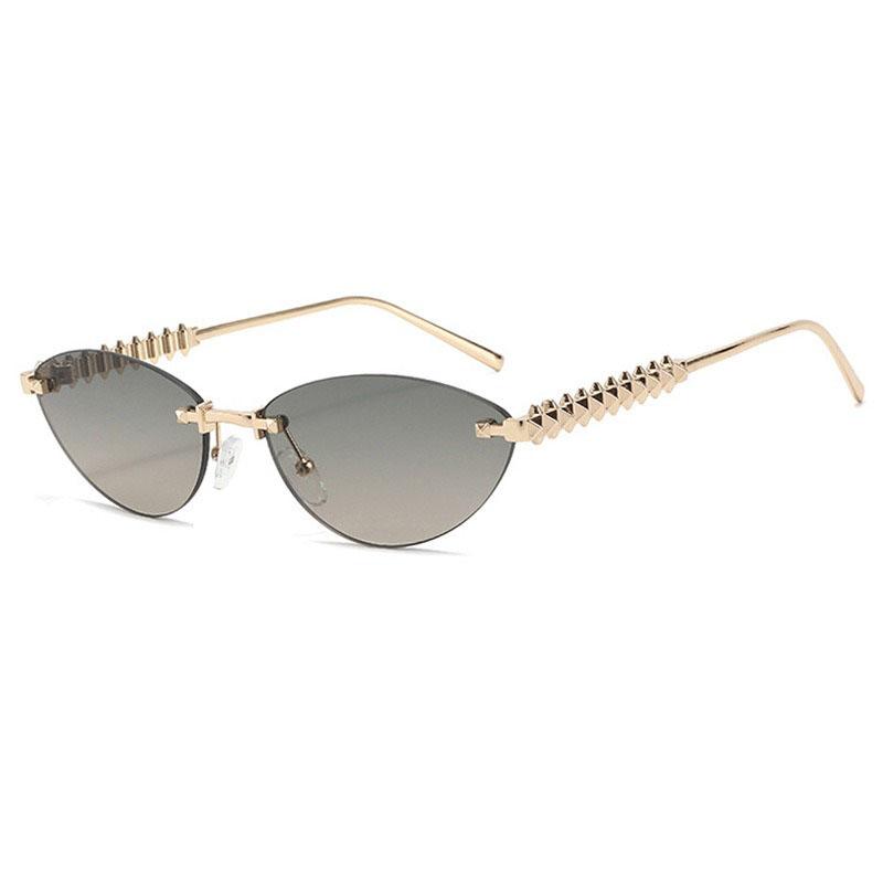 Occhiali da Sole Cat Eye alla Moda Trendy Retrò Donna Lusso Designer Stile Vintage Chic Senza Montatura Metallo Piccoli Triangolari Occhiali