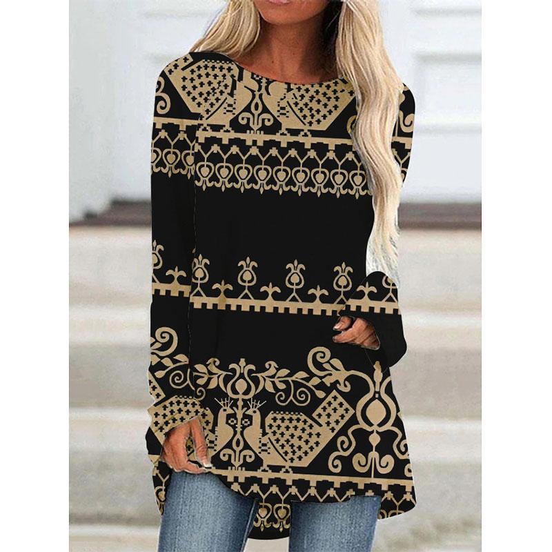 

Футболки с длинным рукавом с принтом Western Aztec Ethnic 3D, богемные женские винтажные модные футболки, свободные уличные женские футболки, топы 6XL