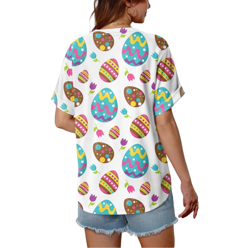 Women's Fashionable Casual Everyday Versatile Easter Print Slim-Fit Summer Short-Sleeve Top